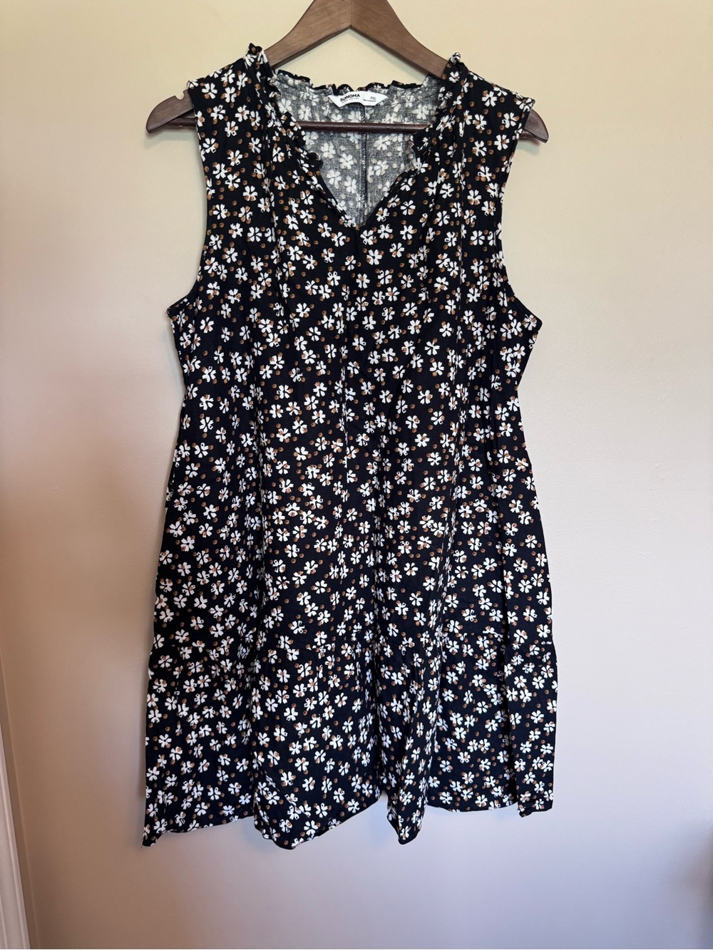 Sonoma Black Mini Dress with White and Tan Floral Print